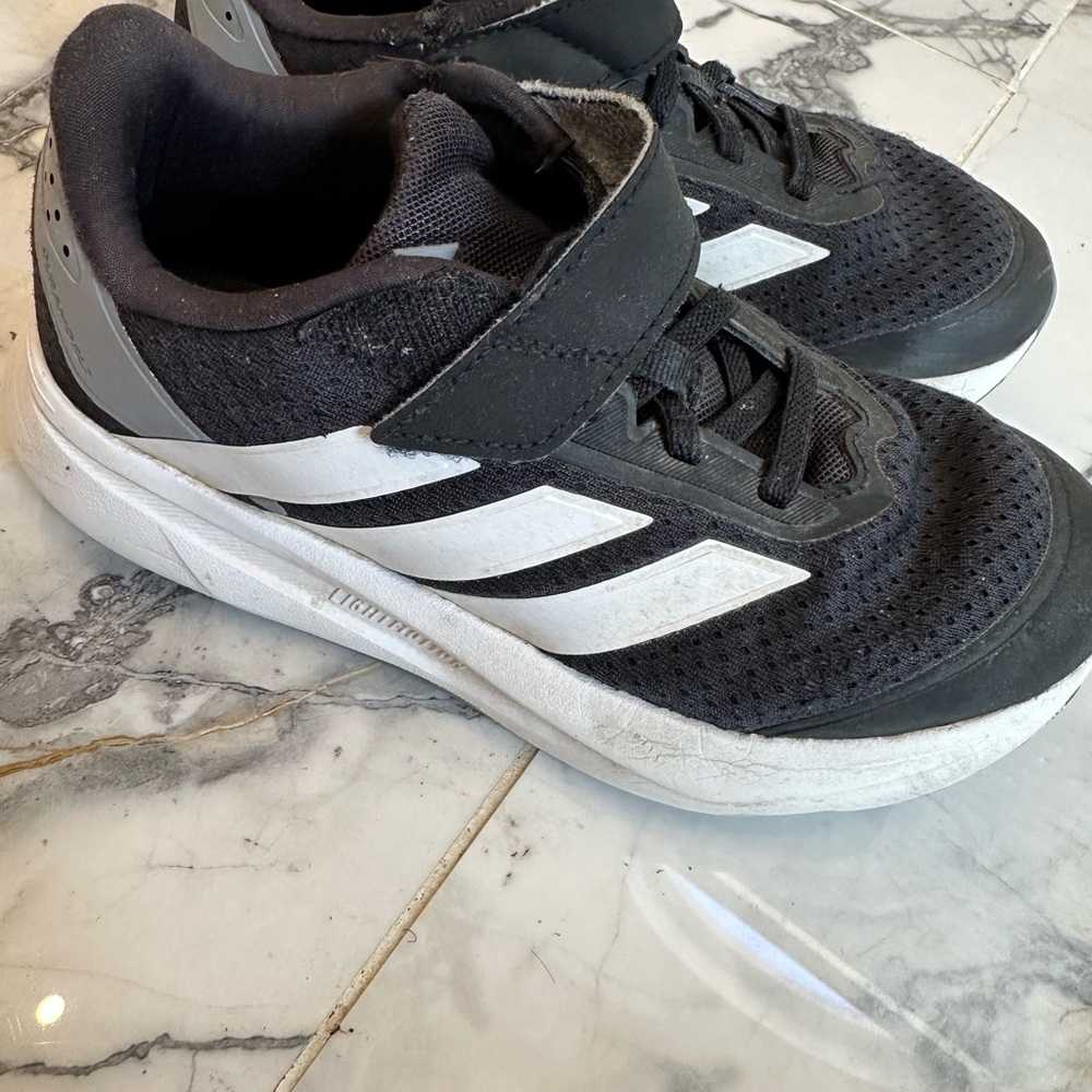 adidas Black and White Kids Sneakers with Hook-and-Loop Strap